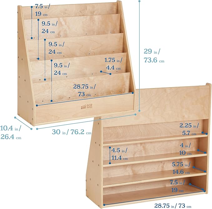 ECR4Kids Streamline Single-Sided Book Display with Storage, Classroom Bookshelf, Natural