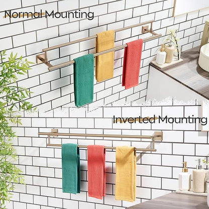KOKOSIRI Towel Bars 36-Inch Bathroom Towel Holder Champagne Bronze Double Bath Towel Racks Wall Mounted Stainless Steel B5009CPG-L36