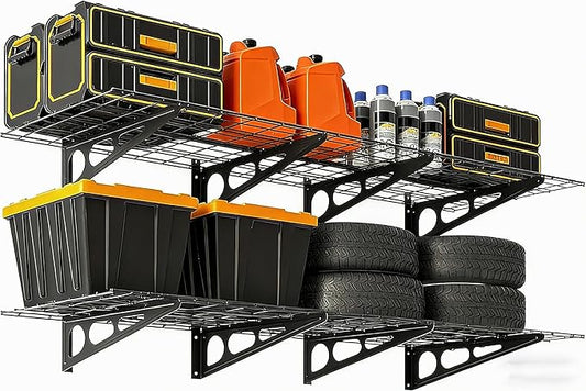 2 Pack 2x6 FT Garage Shelves Wall Mounted,1600 LBS Heavy Duty Wall Shelf with Adjustable Distance,for Garage,Kitchen Laundry,Shopping Mall and Tool Room,Black