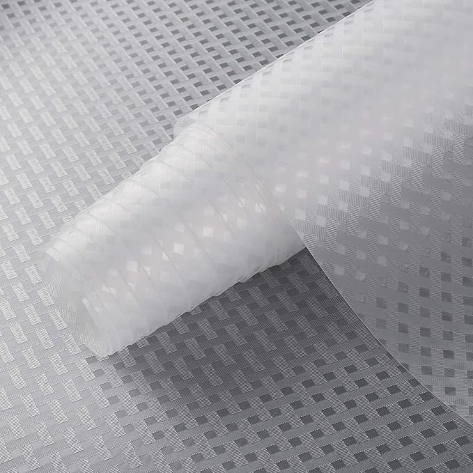 HooTown Refrigerator, Fridge, Shelf Liner and Drawer Mats 17.5 Inch Wide x 196.8 Inch Long, Non Slip EVA Plastic Washable Waterproof Pads for Kitchen Cabinet, Pantry Closet, Cupboard, Transparent