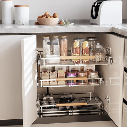2Pack Expandable Pull Out Cabinet Organizer, Adjustable Width:17.1~28''W x 22.5''D Under Sink Organizer, Drawer Storage Shelves for Kitchen, Bathroom, Closet, Pantry, Cupboard, Pots, Pans