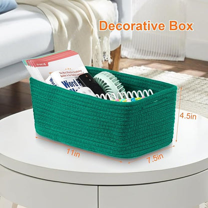Small Storage Baskets for Organizing, Woven Storage Bins for Shelves, Gift Basket Empty, Cute Decorative Closet Organizer, Baby Rope Basket, Dog Toy Storage, 11x7.5x4.5”, 3Packs Green