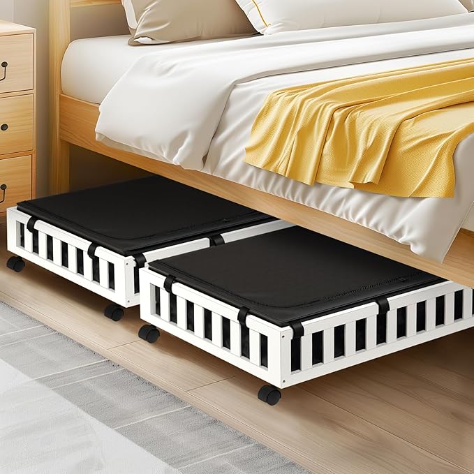 Gashell 2 Pack Bamboo Under Bed Storage with Wheels, 39”x20”x7.8” Lager Under Bed Storage Containers (White)