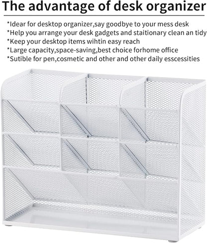 Marbrasse Mesh Desk Organizer, Multi-Functional Pen Holder, Pen Organizer for desk, Desktop Stationary Organizer, Storage Rack for School Home Office Art Supplies (White - Mesh Pen Holder)