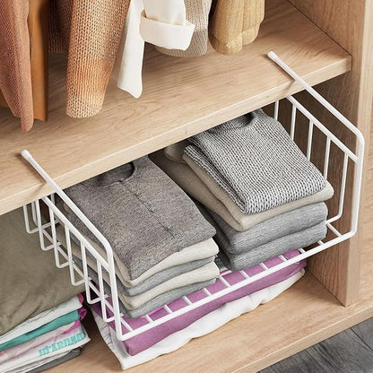 SUFAUY 4-Pack Under Cabinet Shelf Basket, Wire Rack Storage Organizer Holds up to 22lbs for Kitchen Pantry or Refrigerator, 10.6“d x 16" w, White