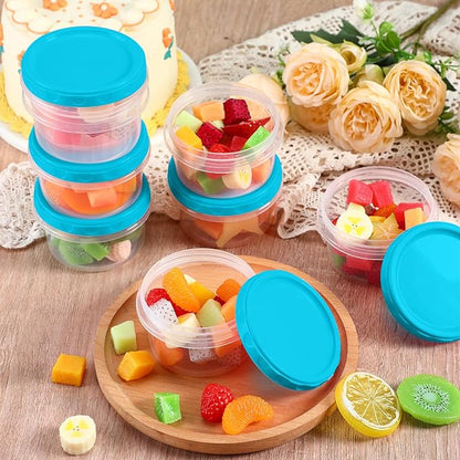 Sieral 36 Pack 8 oz Freezer Containers with Lids Reusable Deli Freezer Storage Containers Stackable Plastic Thick Twist Top Jars for Takeout Food Round Wide Mouth Lunch Snack (Sky Blue)