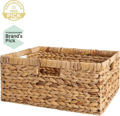 StorageWorks Extra Large Wicker Baskets for Organizing, Water Hyacinth Storage Basket with Built-in Handles, 1 Pack