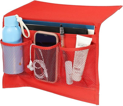 PATIKIL Bedside Caddy, Bed Caddy Bedside Organizer Bed Hanging Caddy 4 Pockets Bed Pockets Bedside Storage Hanging Storage Bag for Remote Control Bedroom Phones Glasses, Red