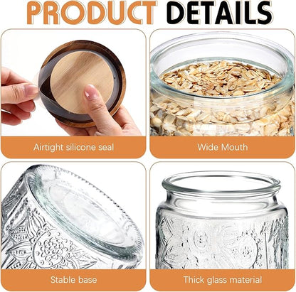 Domensi 6 Pcs Vintage Glass Jars 34 oz Glass Storage Jars with Lids Sunflower Pattern Airtight Storage Containers for Kitchen Counter, Pantry, Coffee Bean, Grains, Tea, Sugar, Flour, Candy, Oats
