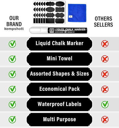 Chalkboard Labels for Jars 162pcs - Waterproof Reusable Chalk Sticker Labels for Containers Storage Jars - 12 Unique Shapes & 3 Sizes Includes Erasable Liquid Chalk Marker & Mini Towel (Pack of 162)