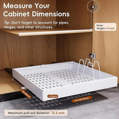 OneDream 1 Pack Pull Out Cabinet Organizer, 21" Deep Slide Out Drawers for Kitchen Cabinets, No Drill Adhesive Pull Out Drawers for Cabinets, Roll Out Shelves Adjustable Width 12.05"-20.4"