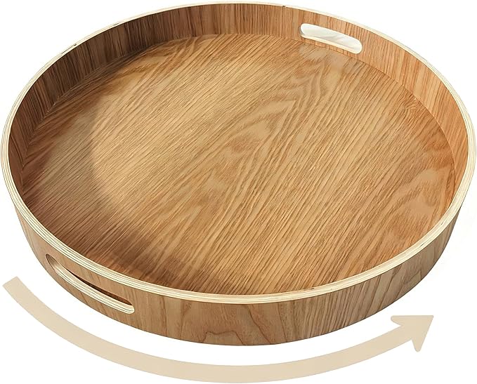i-lan 16" Wooden Lazy Susan Turntable Tray – 360° Rotating with Handles, High Edges & Non-Slip Base – Thoughtful Gift for Housewarming, Wedding or Christmas – Fits Kitchen, Dining & Living Room