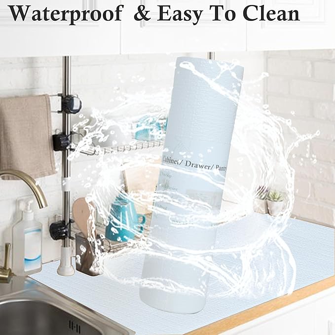 Cabinets Liner Non Slip Waterproof 12 Inch Wide X 20 Ft Non Adhesive Strong Grip Shelf Drawer Liners Anti Slip Pantry Refrigerator Shelves Mat for Bathroom Drawer Cupboard Closet