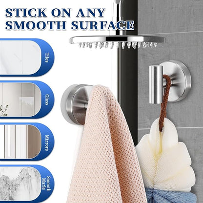 warlve Suction Cup Hooks No Drill Stainless Steel Shower Hooks Towel Hook Robe Hook Heavy Duty on Smooth and Non-Porous Surfaces in Bathrooms Kitchen Bedroom (2, Brushed Nickel)
