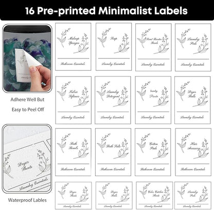 3 Pack Laundry Powder Container & Dryer Sheet Holder, Plastic Laundry Room Organization and Storage Jars with Lids, Labels & Scoops for Powder, Detergent, Scent Booster (Black)
