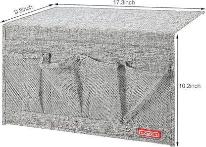 Zafit Linen 6 Pockets Bedside Caddy, Bedside Storage Organizer for Magazine, Remotes, Phone (Grey)