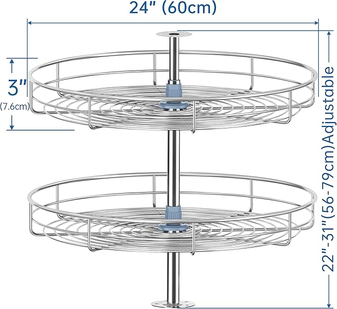 24" Chrome Corner Cabinet Lazy Susan, Full Circle Corner Cabinet Lazy Susan Replacement Shelves Rotating Rack for Corner Base Kitchen