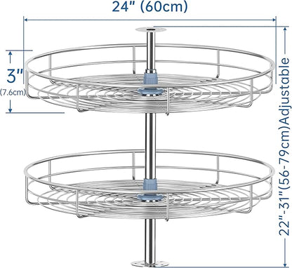 24" Chrome Corner Cabinet Lazy Susan, Full Circle Corner Cabinet Lazy Susan Replacement Shelves Rotating Rack for Corner Base Kitchen