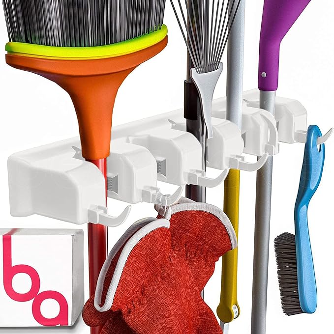 EXTRA GRIP Mop & Broom Holder Wall Mount - Wall Hanging Garden Tool & Utility Closet Organizer, Mop & Broom Hook, Broom Hanger Wall Mount, Mop Broom Organizer, Wall Mounted Broom Rack Mop Storage