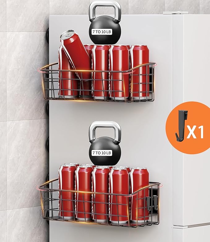 Magnetic Shelf for Refrigerator 1-Pack, Strong Magnetic Spice Rack with Removable Hook for Kitchen Storage, Fruit Potato Onion Storage Shelves, Large Magnetic Basket Organizer for Fridge Oven Laundry
