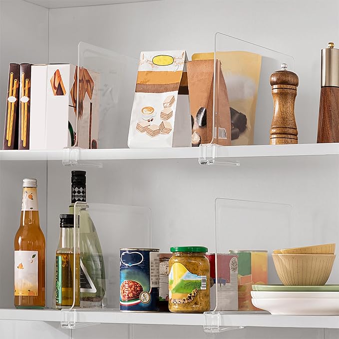 6 Pack 12 Inches [Extra Tall Version] Clear Shelf Dividers for Organization, Acrylic Closet Shelf Vertical Shelves Organizer for Bedroom, Office and Kitchen