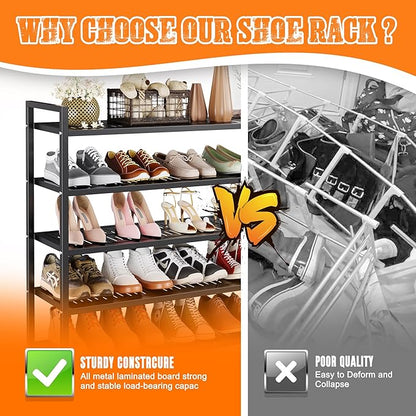 3-Tier Heavy Duty Metal Shoe Rack, 200 lbs Load Capacity Shoe Organizer with Reinforced Steel Tubes, No-Wobble Free Standing Shoe Shelf for Entryway, Closet, Bedroom, Dorm – Easy Assembly, Black