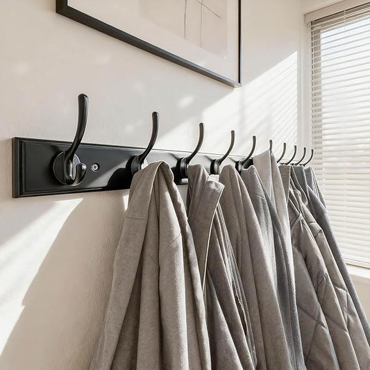 WEBI Coat Rack Wall Mount,38 1/4" Long Coat Hooks Wall Mounted,Bamboo Coat Hanger Wall Hook Rack,Jacket Hanger,10 Hooks for Hanging Coats,Clothes,Hats,Black