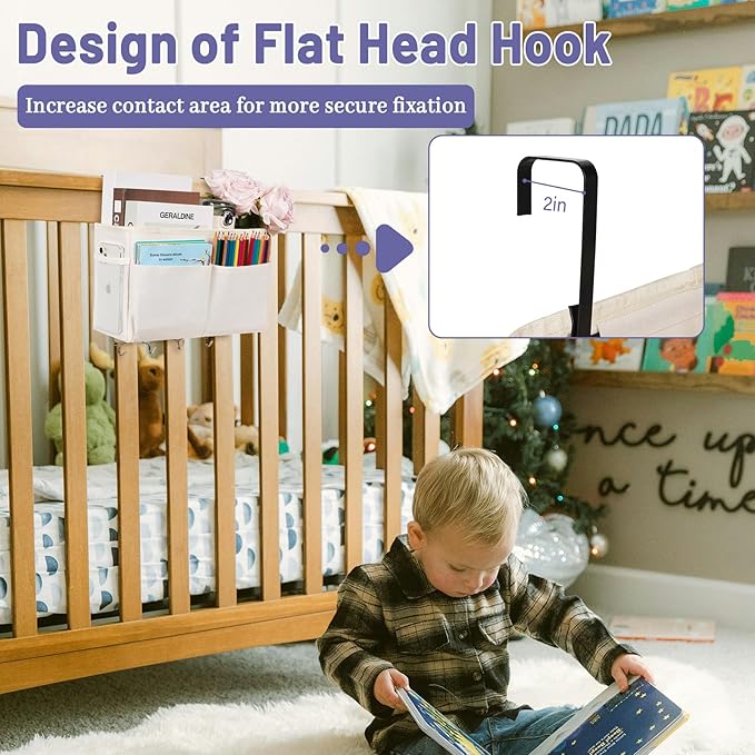 Frjjthchy Bedside Storage Organizer 5 Pockets with 4 Hooks Hanging Storage Bag for Headboards/Bunk Bed (2Pack White)