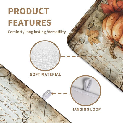 Fall Pumpkin Dish Drying Mats for Kitchen Counter 18x24 Inch Vintage Maple Leaves Dishes Drying Mat Seasonal Autumn Dish Drainer Mats Microfiber Absorbent Dish Drying Pads with Hanging Loop