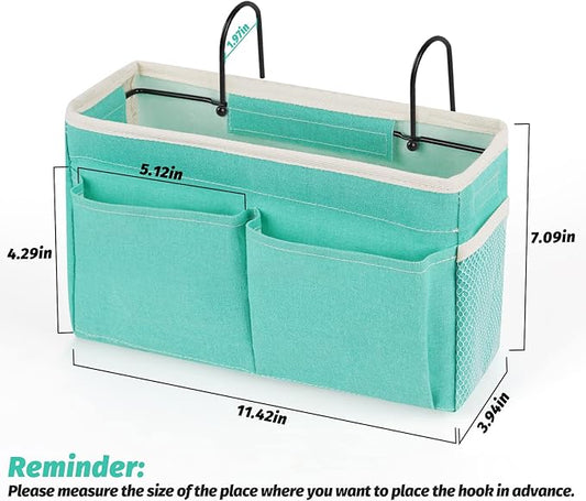 Retyion Bedside Caddy Bedside Storage Organizer Hanging Bunk Bed Dorm Room with Side Pockets for Water Bottles, Books, Cell Phones, Headphones 2 Pack (Light Blue)