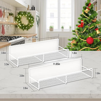 Magnetic Spice Rack for Refrigerator, 2 Pack Magnetic Shelf for Fridge with 4 Hooks, Black Magnetic Shelves, Organization and Storage Kitchen, Magnet Shelf for Fridge, Cabinet Organization