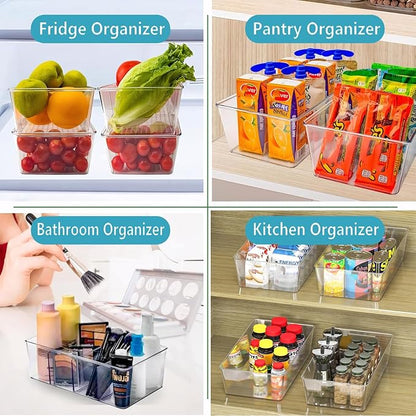 Set of 8 Pantry Organizers,2 Kinds Size Clear Plastic Organizer Bins for Kitchen,Fridge,Drawer Organization and Storage,3 compartment Snack Containers for Spice Packets,Tea bag