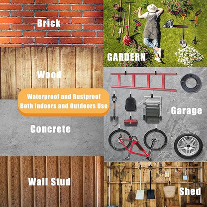 Heavy Duty Utility Hooks - Wall Mount, Hooks for Garage, Hose, Bike, Ladder, Leaf Blower Hanger (6 Medium)