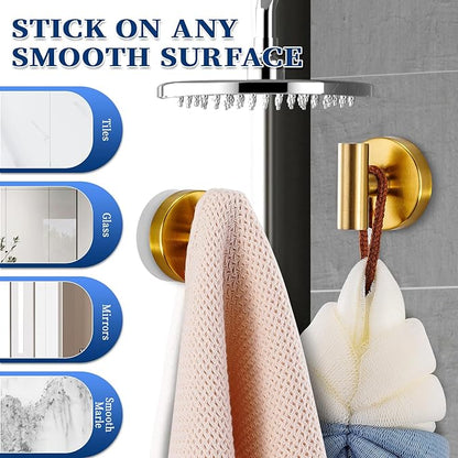 warlve Heavy Duty Reusable Suction Cup Hooks for Shower - No Drill Bathroom/Glass/Mirror/Tiles & Metal Surfaces,and Smooth Non-Porous Surfaces for Towels, Robes, Loofahs (4, Brushed Gold)