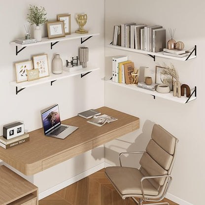 Axeman 48 Inch Floating Shelves | 10 Inch Deep White Wall Shelves Set of 2 | 48" W x 10" D White Wood Floating Shelves for Living Room Bathroom Kitchen