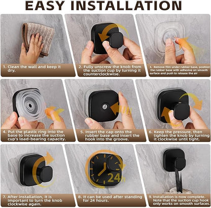 Supopular Heavy Duty Reusable Suction Cup Hooks for Kitchen/Bathroom/Shower - Wet-Proof Hooks for Towels, Robes, Loofah&Wreaths/No Drill Mounting on Glass, Tile, Metal (2, Matte Black)