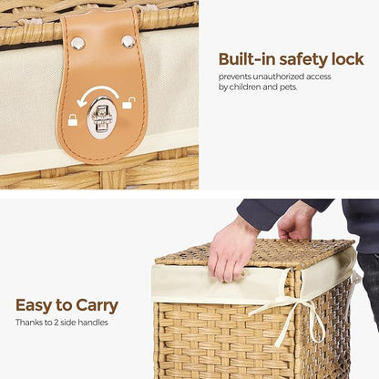 Wicker Storage Basket with Lid,Rattan Shelf Basket with Removable Liner Bag,160L Storage Bin,Storage Trunk with Heightened Feet,Storage Container for Wardrobe,Home Organizer