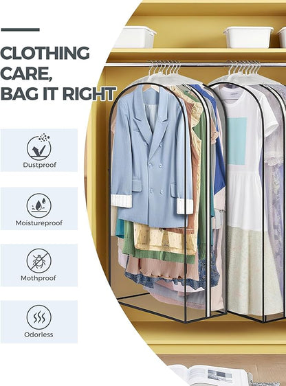 4 pcs 50" Garment Bags for Hanging Clothes, Clear Suit Bags for Closet Storage Clothing Storage, Garment Bags for Travel Covers with 10" Gussets for Coats, Jackets, Shirts and Sweater