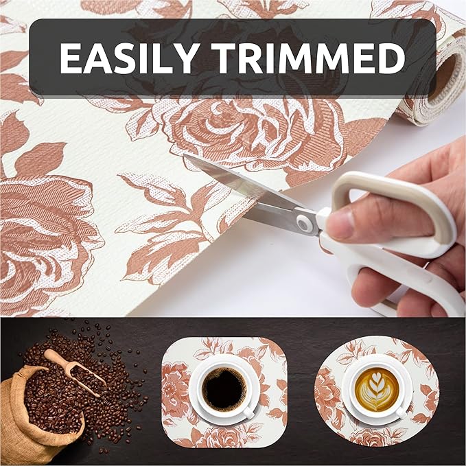 FIFTY FEET 18X96 Inch Shelf Liner for Kitchen Cabinets, PVC Drawer Liner for Dresser Non-Slip Bathroom, Non-Adhesive Cabinet Liner Washable (Red Flower)(3 Roll)