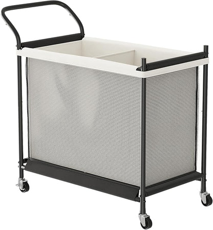 Laundry Hamper with Wheels - 2 Section Laundry Basket 140L, Removable Washable Bags, Height-Fitted Rolling Laundry Cart for Laundry Room & Bedroom
