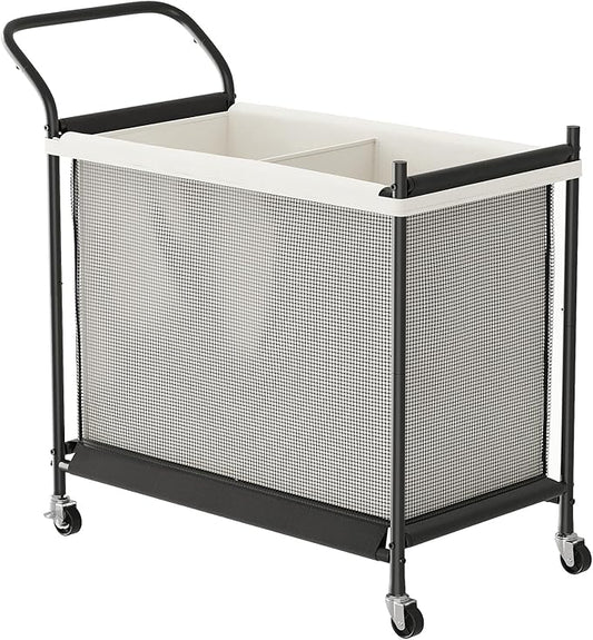 Laundry Hamper with Wheels - 2 Section Laundry Basket 140L, Removable Washable Bags, Height-Fitted Rolling Laundry Cart for Laundry Room & Bedroom