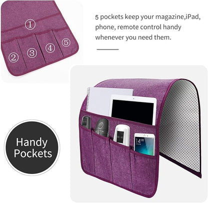 SYSOV Sofa Armrest Organizer, Remote Control Holder for Recliner Couch, Arm Chair Caddy with 5 Pockets for Magazine, Tablet, Phone, iPad