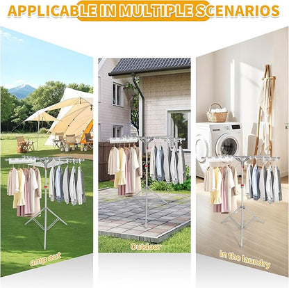 Tripod Clothes Drying Rack, Foldable Portable Drying Rack Clothing Height Adjustable, 2025 Upgraded Collapsible Standing Drying Rack for Indoor/Outdoor Clothes Towel Drying