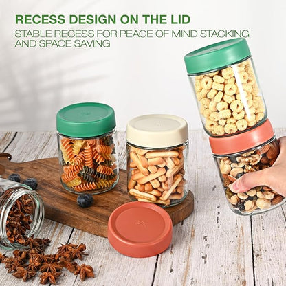 Hoa Kinh 16oz 6Pack Glass Food Storage Jars with Lids, Leak Proof Small Jars for Overnight Oats, Cereal, Clear Empty Glass Jar with Lids for Kitchen(Red, Green and White)