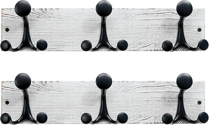 SKOLOO 17-Inch Wood Coat Rack Wall Mount with 3 Triple Hooks - Ideal for Family Entrances, Classrooms, and Pet Supplies Storage - Perfect Coat Hooks for Wall,Distressed White Wash, Pack of 2