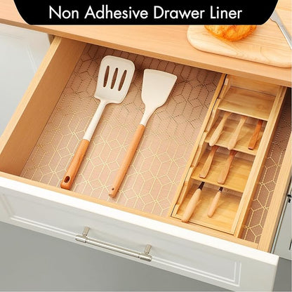 Cooyes Shelf Liner, Non Adhesive Drawer and Cabinet Liner, EVA Washable Oil-Proof Shelf Paper for Kitchen Cabinets, Refrigerator, Storage, Desks with Modern Pattern