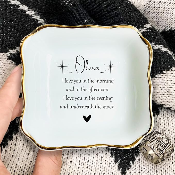 HatafaFurni Custom Daughter Ring Dish from Mom, Daughter Christmas Gift, Trinket Tray for Her, Personalized Jewelry Dish Gifts for Granddaughter, Gifts for Her