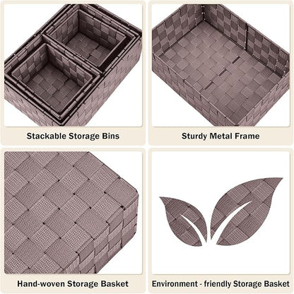 Woven Storage Baskets, Storage Bins, Cube Basket Container Baskets Storage Boxes Organizers for Clothes /Shelves/ Closet, Set of 6 (Brown)