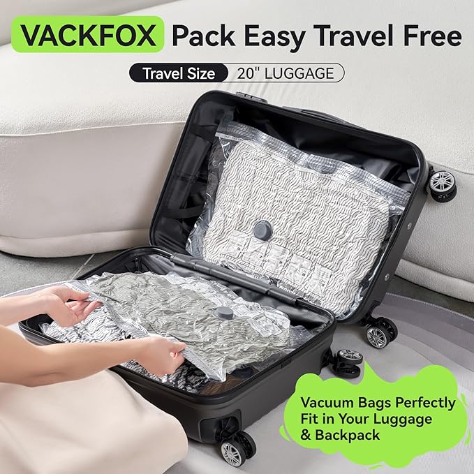 VACKFOX 12 Pack Travel Vacuum Bags for Clothing with USB and TYPE C Pump, Compression Seal Packing Cubes for Luggage Suitcase Backpack,Carry-on Size Space Saver Storage Bags for Vacation Cruise（Green）