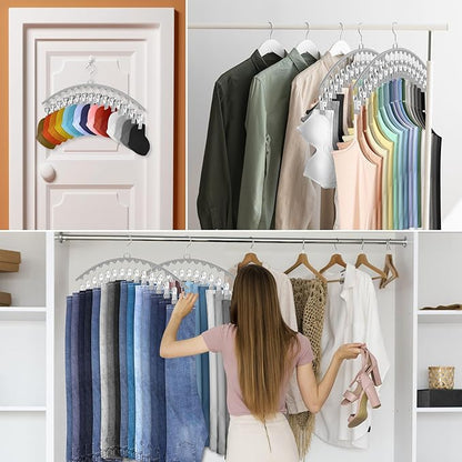 6 Pack Legging Organizer for Closet Hanging, Pants Hangers with Clips Holds 95 Leggings, Shorts, Skirts, Jeans, Hats, Pants Hangers Space Saving Clothes Racks Closet Organizers and Storage, Grey